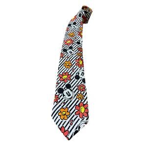 Disney Mickey Mouse Mens Tie Black White Stripe Bright Floral
